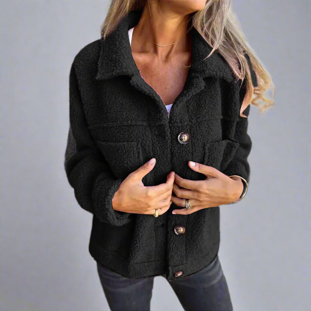 Adèle | Veste en Tissu Sherpa à Col à Revers pour Élégance et Chaleur Rousane