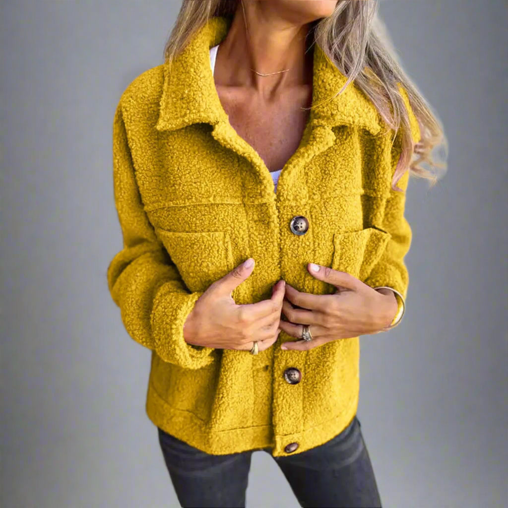 Adèle | Veste en Tissu Sherpa à Col à Revers pour Élégance et Chaleur Rousane