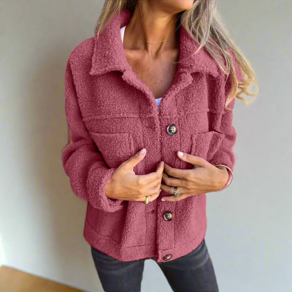 Adèle | Veste en Tissu Sherpa à Col à Revers pour Élégance et Chaleur Rousane